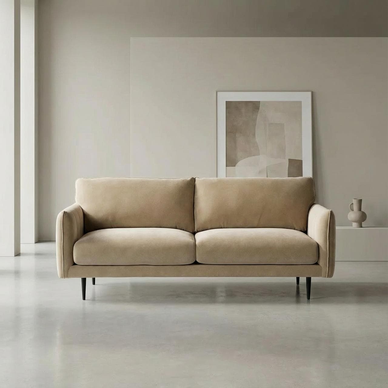 Minimalist Modern furniture lifestyle scene — Gallery-calm aspirational space